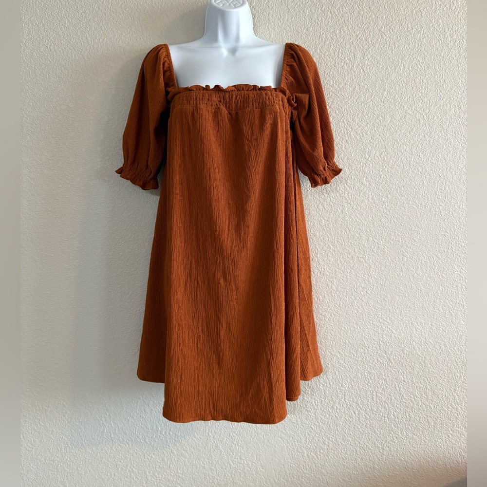 Sugarlips burnt Orange Mini Dress with Puff Sleeves